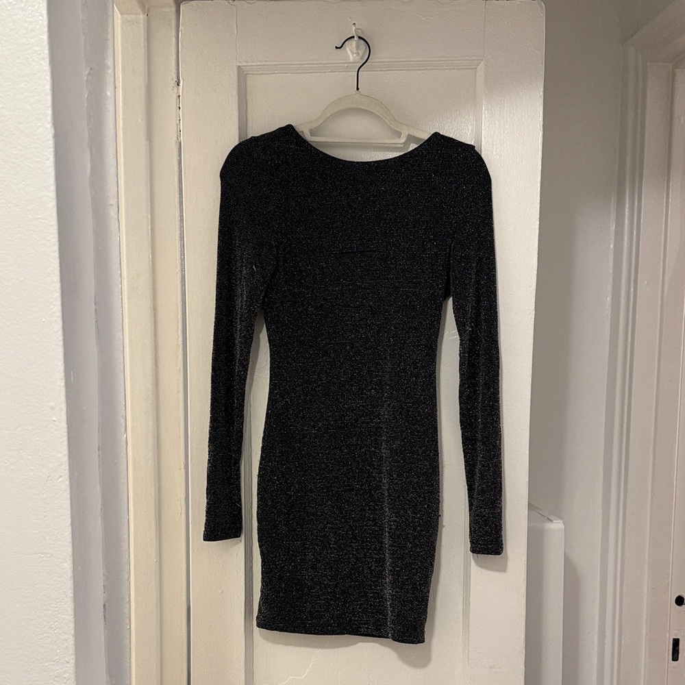 Bodycon Backless Mini Dress Black Sparkly